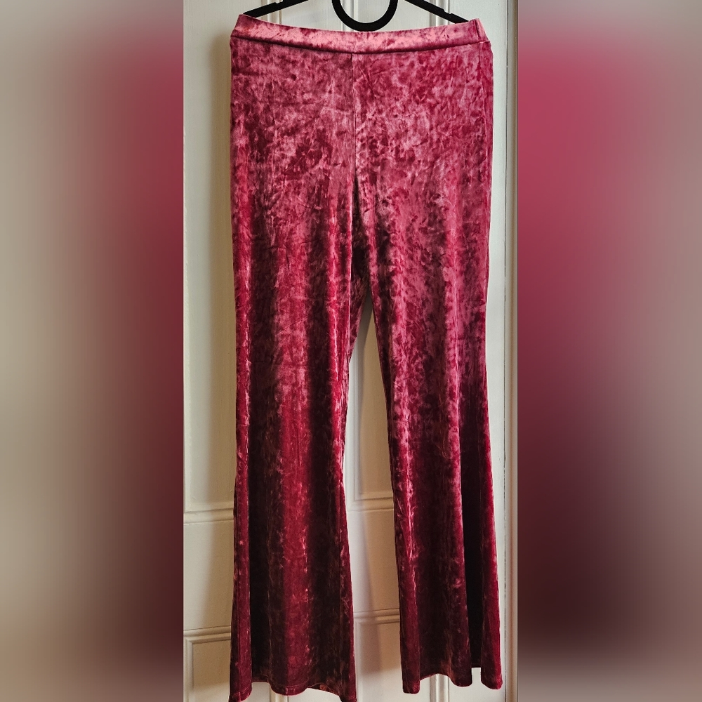 Modcloth Size L Wine Red Luxe Crushed Velvet Flare Leg Pants